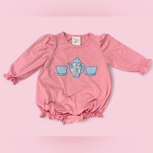 Stitchy Fish “Tea for Two” Pink Appliqué Bubble Size 18M